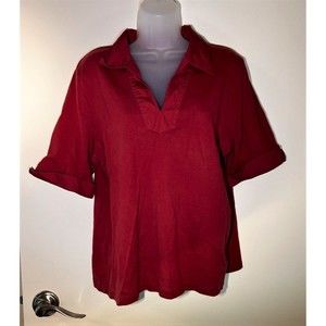 Sonoma Lifestyle Womens XL Red Top V-Neck Collar Cuffed Short Sleeve